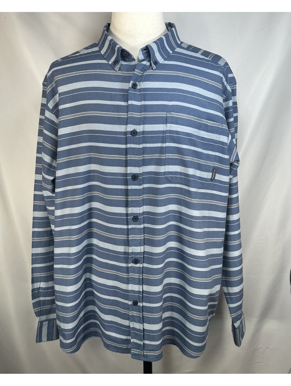 Columbia 100% Cotton Striped Oxford Button Up Blue Mens XL